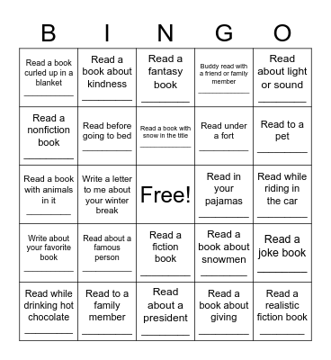 Winter Break Reading Bingo Card