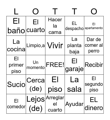 Realidades 1 Chapter 6B Bingo Card