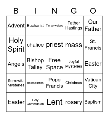SFA Catholic BINGO Card