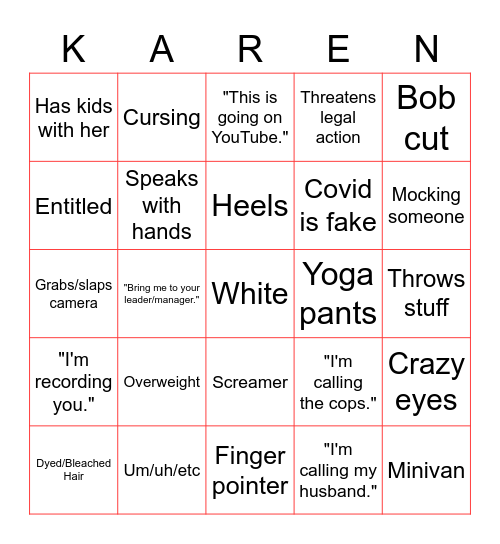 Karen Bingo Card
