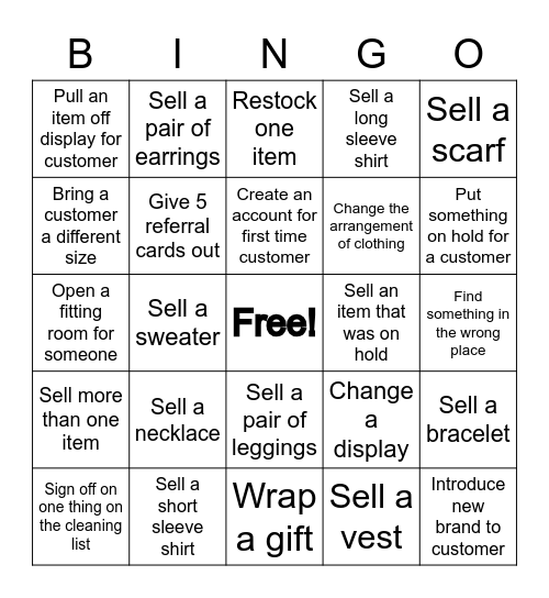 Valentine Bingo (Clothing) Bingo Card