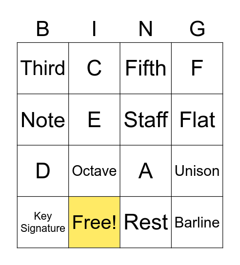 Music Basics Bingo Card