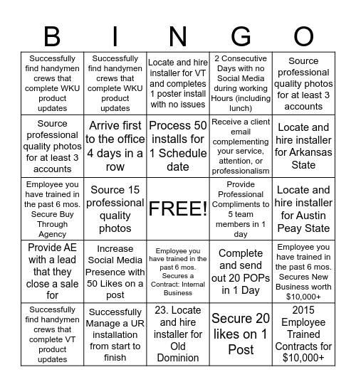 Traffic Manager QI Bingo Card