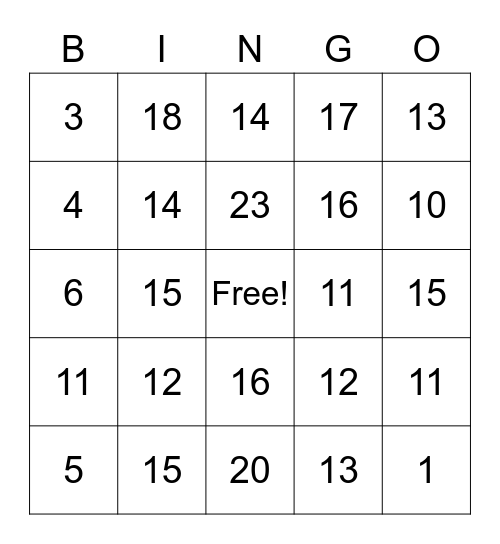 Bingo Cards Numbers Bingo Card