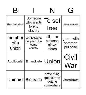 Civil War Bingo Card
