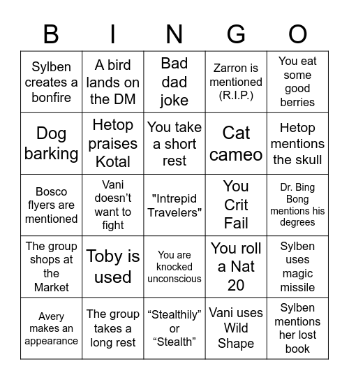 DnD Bingo Card
