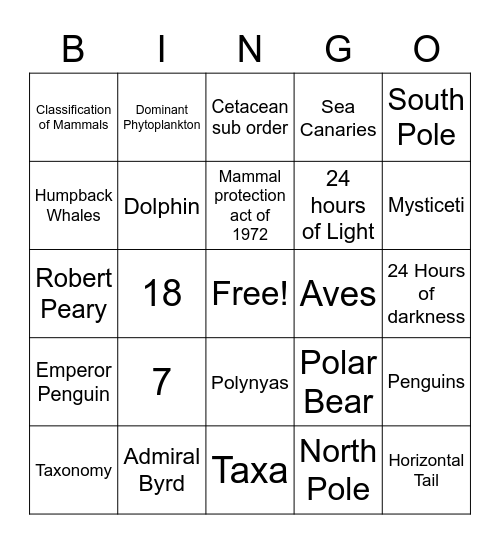 Polar Seas Bingo Card