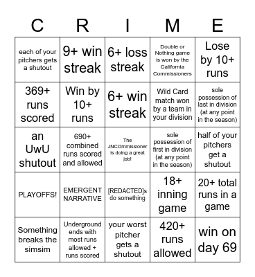 Larceny League Season 2 Bingo Card