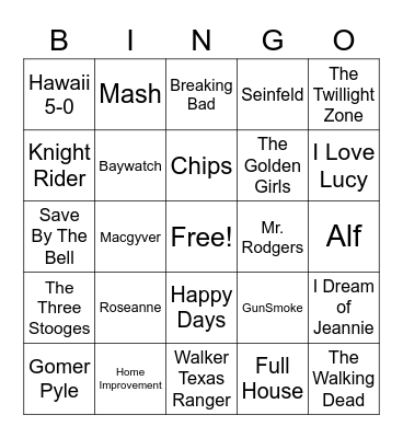 Tv Themes Bingo Card