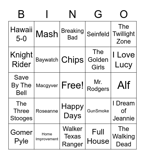 Tv Themes Bingo Card