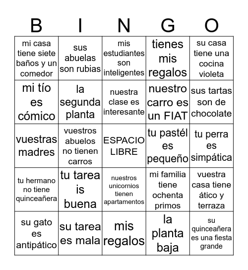 Unidad 2 Paso 2 Bingo 7A Bingo Card