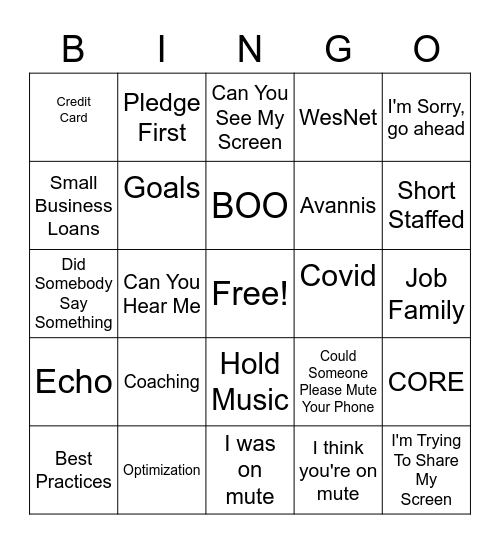 WebEx Bingo Card