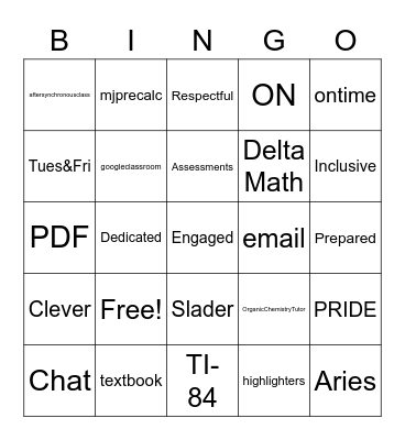 Syllabus Bingo Card