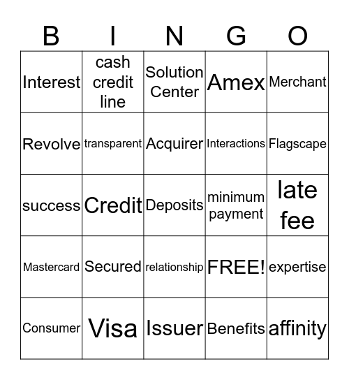Credit Card Terms Bingo Card