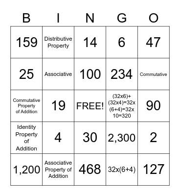 Properties Bingo Card