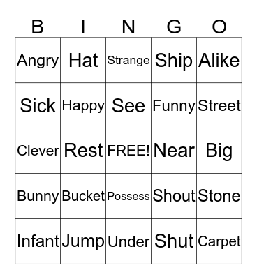 Synonym Bingo Card