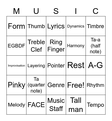 Music Bingo Card