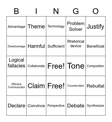 Unit 3 Vocabulary - Debate Bingo Card