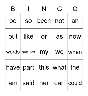 1st Fry Words 2 Bingo Card