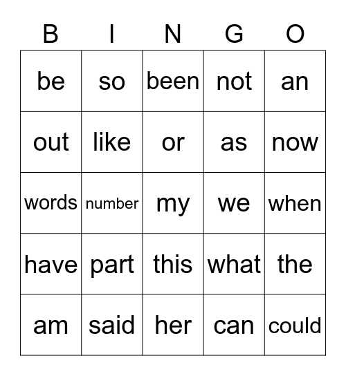 1st Fry Words 2 Bingo Card
