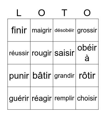 -ir verbs Bingo Card