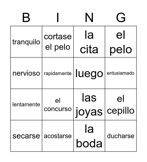 spanish bingo Card