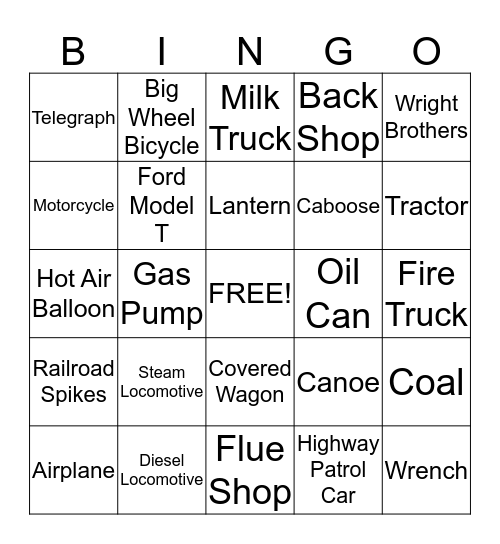 Transporation Bingo Card