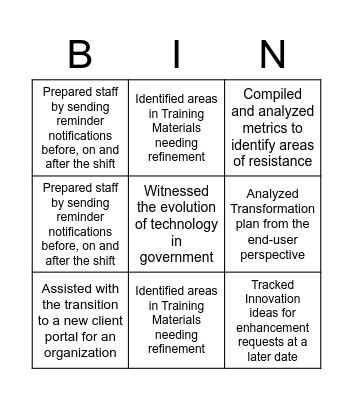 Small Business Bingo Card