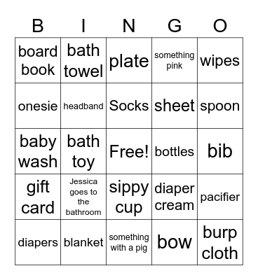 Jessica's Baby Shower Bingo Card