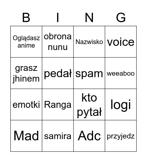 Untitled Bingo Card