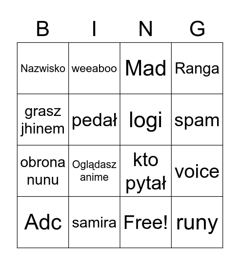 Untitled Bingo Card