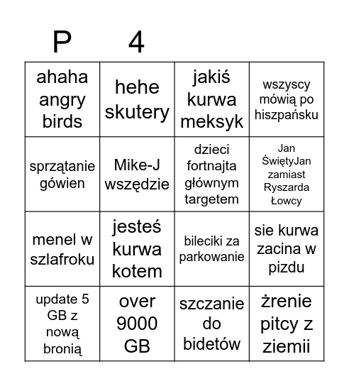 Postal 4 Bingo Card