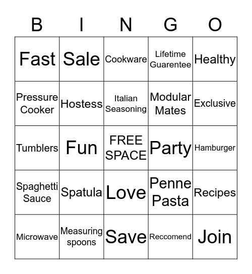 Tupper Bingo Card