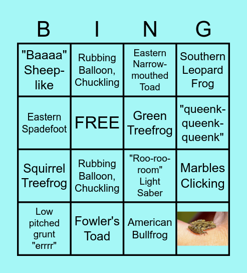 Frog and Toad Call Bingo Card