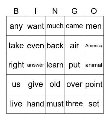 2nd Fry Words  4 Bingo Card