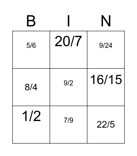 Fracciones Bingo Card