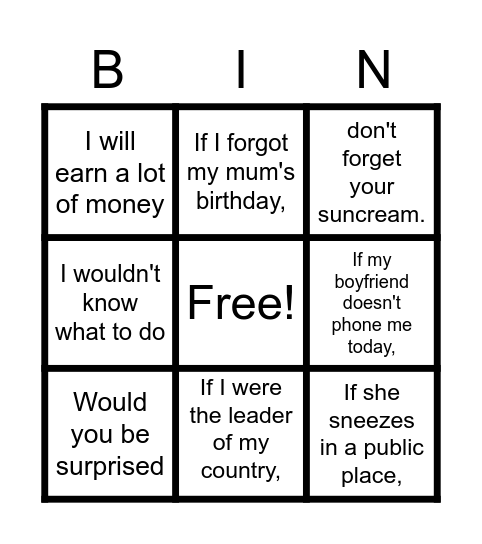 FIRST & SECOND CONDITIONALS Bingo Card