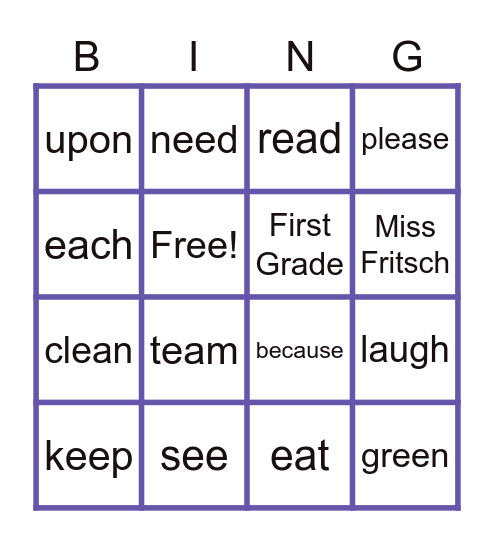 Spelling &  Sight Word Bingo Card