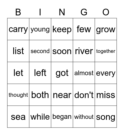 3rd Fry Words 1 Bingo Card