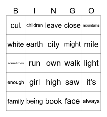 3rd Fry Words 3 Bingo Card