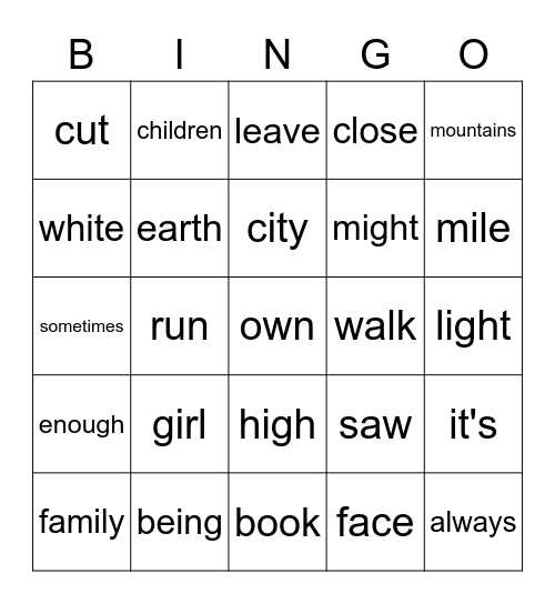 3rd Fry Words 3 Bingo Card