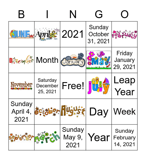 Calendar Bingo Card