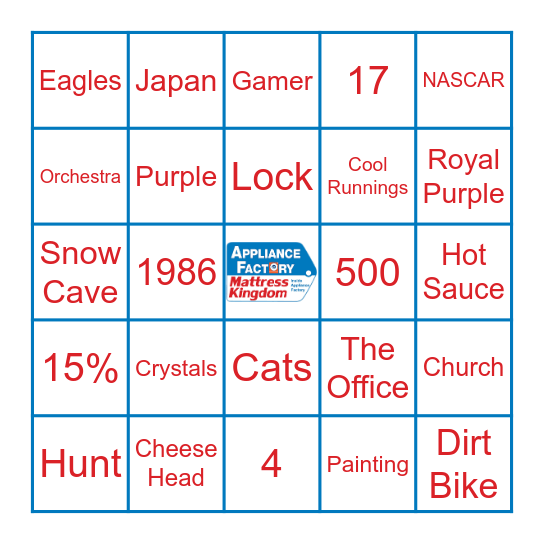 Appliance Factory Bingo Card