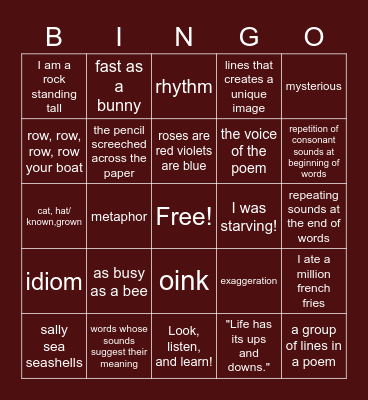 Poetic Devices Bingo Card