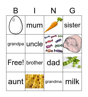 Food Bingo Card