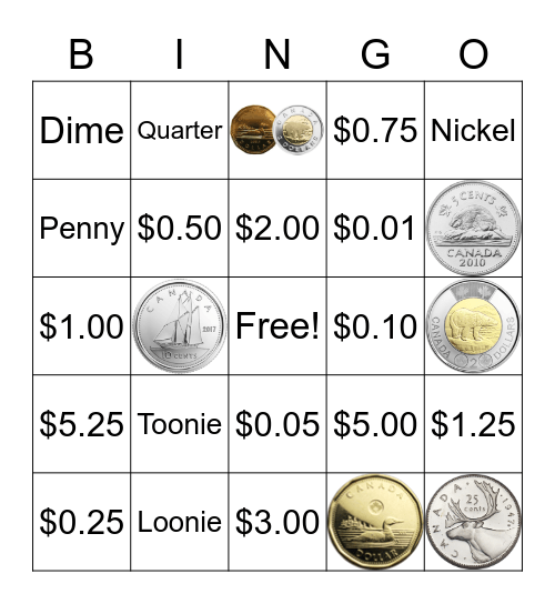 Canadian Money Bingo Card