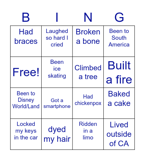 I remember when... Bingo Card