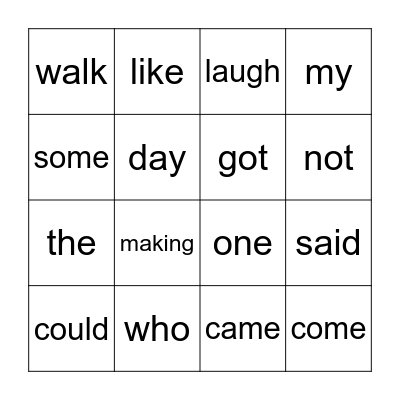 Sight Words Bingo Card