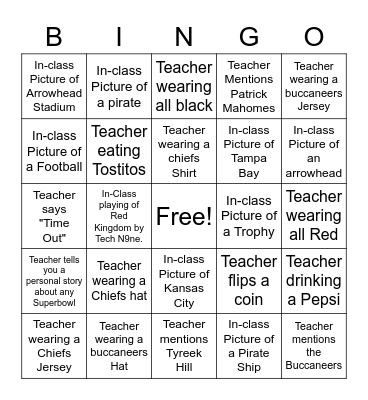 LCPAMS Superbowl Bingo Card! Bingo Card