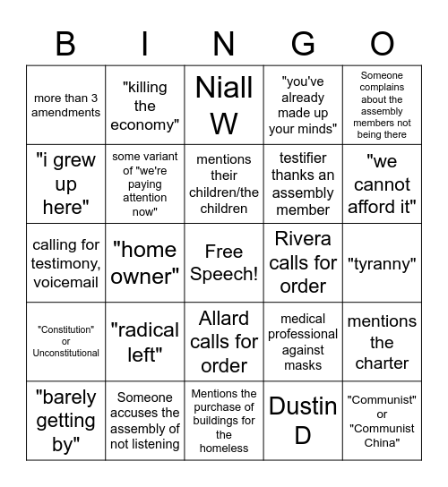 Anchorage Assembly Bingo Card